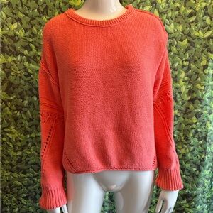 Vintage Lucky Brand Women's Bright Coral Crew Neck Knit Sweater
